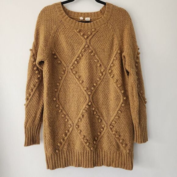 Anthropologie Moth pom pom knit sweater mustard wool blend tunic length size S - Picture 1 of 7